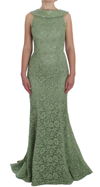 DOLCE & GABBANA DOLCE & GABBANA ELEGANT GREEN FLORAL LACE MAXI WOMEN'S DRESS