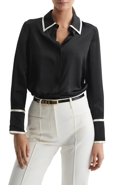 Reiss Murphy - Black Silk Contrast Trim Button-through Shirt, Us 0