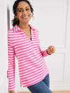 Talbots Plus Size - Johnny Collar Pullover Sweater - Stripe - Rose/vivid Pink - 3x  In Rose,vivid Pink