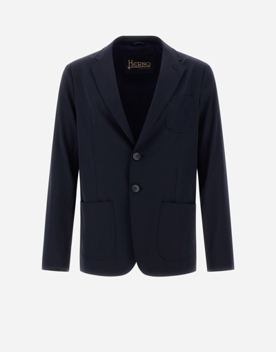 Herno Blazer In Easy Suit Stretch In Navy Blue