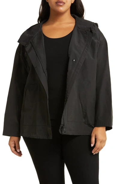 Eileen Fisher Hooded Cotton Blend Jacket In Black