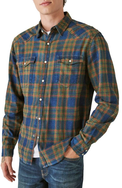 Lucky Brand Plaid Western Cotton Twill Snap-up Shirt In Green Plaid