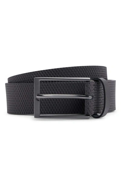 Hugo Boss Tino Textured Leather Belt In Dark Grey