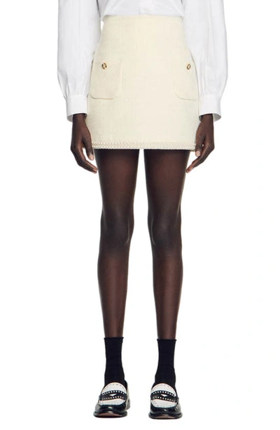 Sandro Vayie Tweed Skirt In Ecru