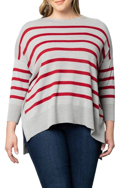 Kiyonna Women's Plus Size Heart On Your Sleeve Crew Neck Sweater In Red Hot Stripes