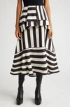 FARM RIO MIXED STRIPE A-LINE MIDI SKIRT