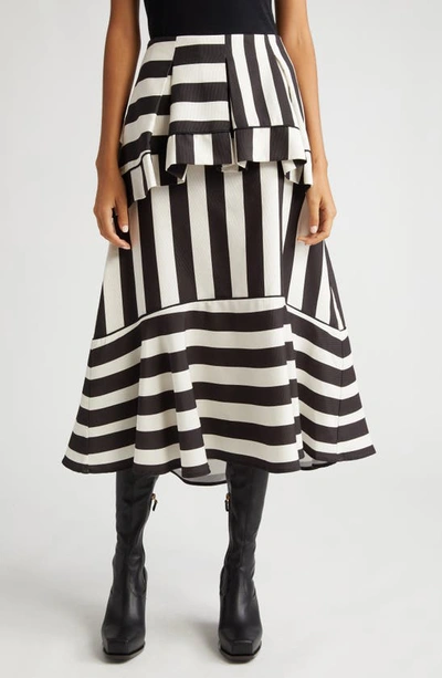 Farm Rio Mixed Stripe A-line Midi Skirt In Mixed Stripes Black