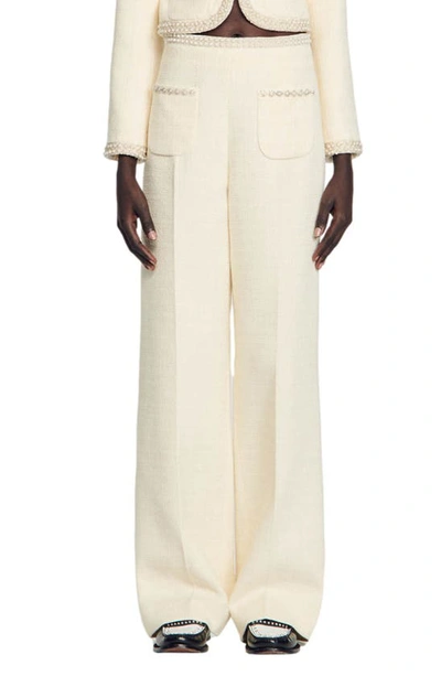 Sandro Vaye Tweed Flare Pants In Natural