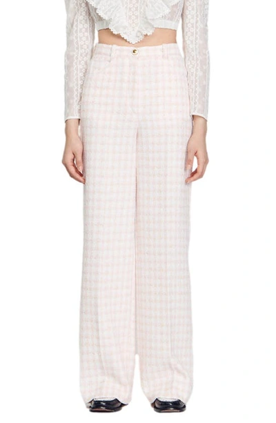 Sandro Lian Tweed Flare Trousers In Light Pink
