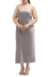 After Six Strapless Charmeuse Midi Cocktail Dress In Cashmere Gray