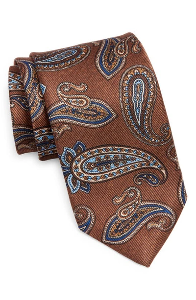 David Donahue Paisley Silk Tie In Chocolate