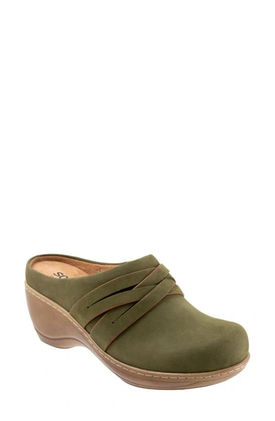 Softwalk Mackay Leather Clog In Dark Olive Nubuck