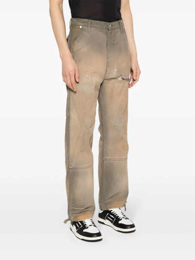 Rhude Reza Straight-leg Distressed Cotton-canvas Cargo Trousers In 0024 Olive