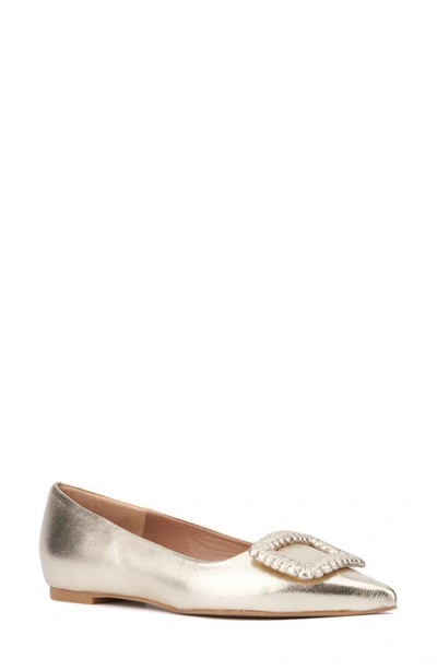 Aquatalia Jena Pointed Metallic Leather Ballerina Flats In Platino