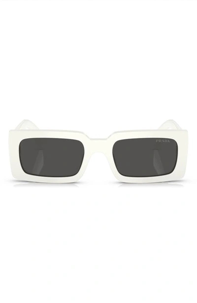 Prada Logo Acetate Rectangle Sunglasses In Bone Dark Grey