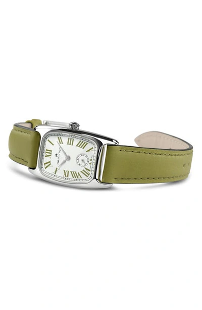 Hamilton American Classi Boulton Leather Strap Watch, 23mm X 27mm In White/green