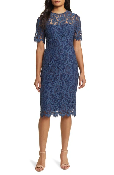 Eliza J Embroidered Lace Overlay Cocktail Dress In Slate