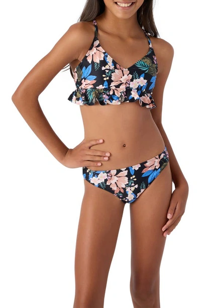 O'neill Kids' Matira Tropical Two-piece Swimsuit In Black