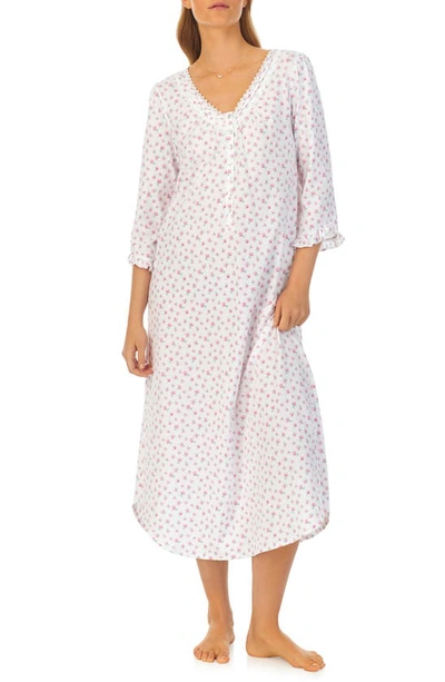 Eileen West Rose Three-quarter Sleeve Long Nightgown In Rose Print