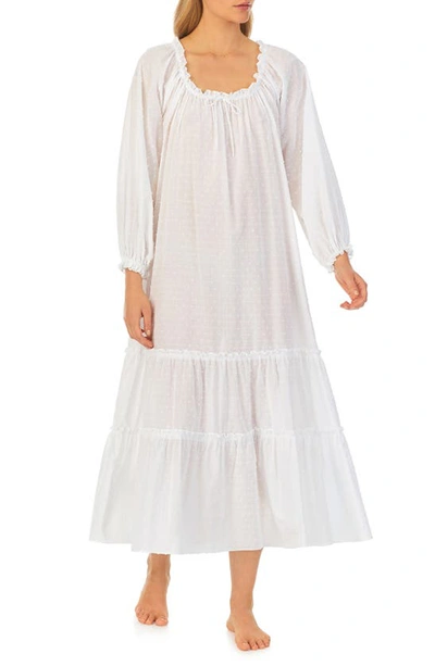 Eileen West Swiss Dot Long Sleeve Ballet Nightgown In White