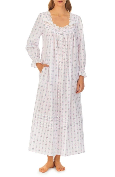 Eileen West Long Sleeve Ballet Nightgown In White Floral Stripe