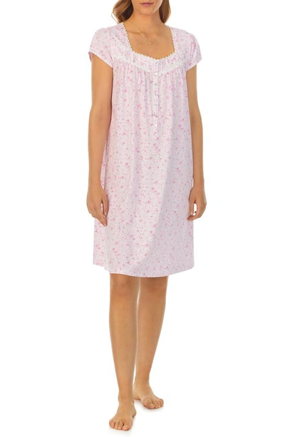 Eileen West Floral Cap Sleeve Short Nightgown In Pink Floral