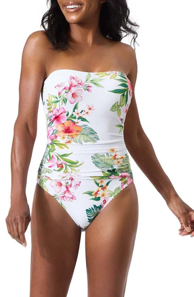 Tommy Bahama Island Cays Flora Bandeau One-piece Swimsuit In White