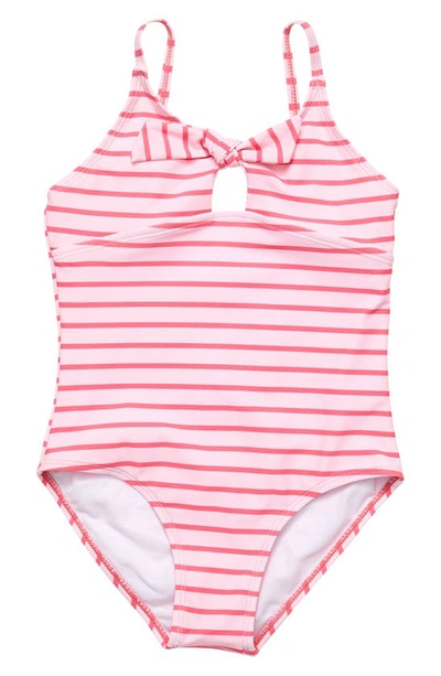 Snapper Rock Kids' Toddler, Child Girls Coral Stripe Sustainable Bow Swimsuit In Pink