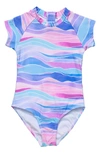 SNAPPER ROCK KIDS' WATER HUES SHORT SLEEVE ONE-PIECE RASHGUARD SWIMSUIT