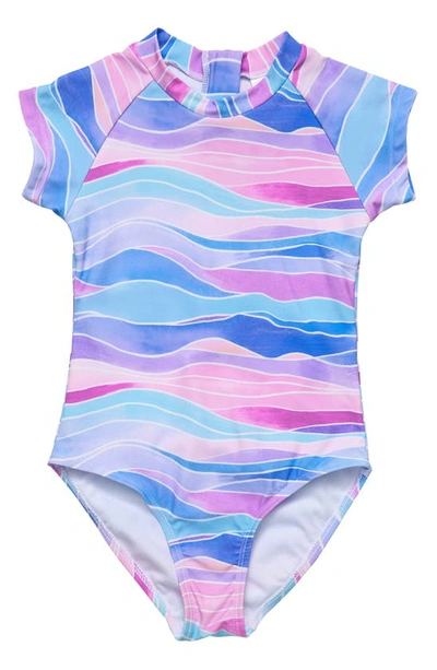 Snapper Rock Kids' Water Hues Short Sleeve One-piece Rashguard Swimsuit In Blue