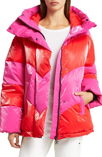 Goldbergh Candycane Waterproof Hooded Ski Jacket In Rainbow Passion Pink