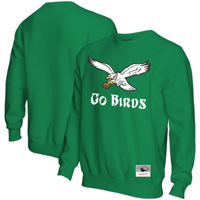 Mitchell & Ness Men's  Kelly Green Distressed Philadelphia Eagles Go Birds Pullover Sweatshirt