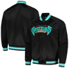 MITCHELL & NESS MITCHELL & NESS BLACK VANCOUVER GRIZZLIES HARDWOOD CLASSICS  THROWBACK WORDMARK RAGLAN FULL-SNAP JAC