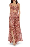 Dress The Population Women's Mirabella Floral Crossover Cut-out Gown In Rouge Multi