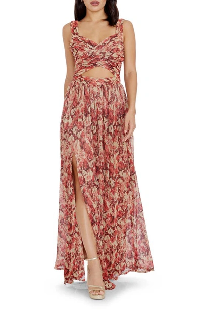 Dress The Population Women's Mirabella Floral Crossover Cut-out Gown In Rouge Multi
