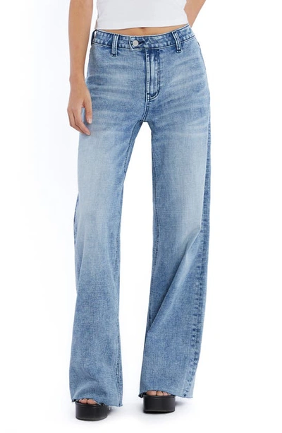 Hint Of Blu Flat Front Wide Leg Jeans In Malta Blue