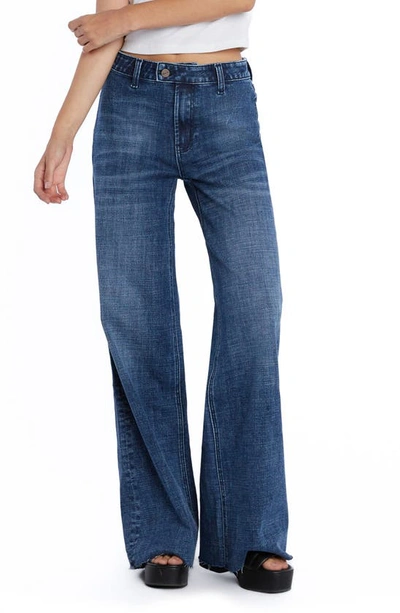 Hint Of Blu Flat Front Wide Leg Jeans In Marbella Blue