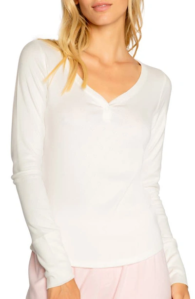 Pj Salvage Pointelle Hearts V-neck Top In Ivory