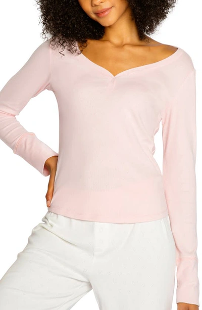 Pj Salvage Pointelle Hearts V-neck Top In Pink Dream