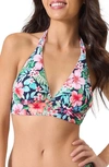 Tommy Bahama Island Cays Flora Reversible Halter Bikini Top In Mare Navy Rev