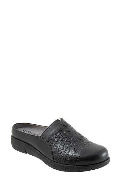 Softwalk San Marcos Tooling Leather Mule In Black