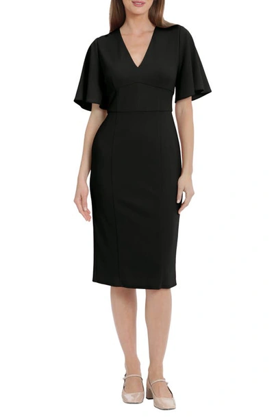 Maggy London Flutter Sleeve Midi Dress In Black