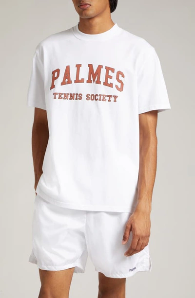 Palmes Ivan Organic Cotton Logo Graphic T-shirt In White/ Orange