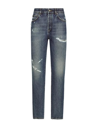 Dolce & Gabbana Denim Jeans With Rips In Dark Wash