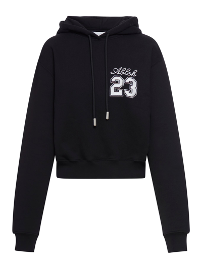 Off-white Ow 23 Embr Cropped Hoodie In Black White