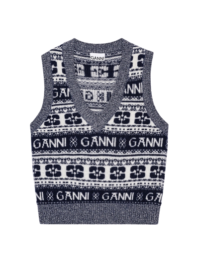 GANNI LOGO WOOL MIX VEST