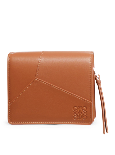 Loewe Puzzle Edge Compact Zip Wallet In Brown