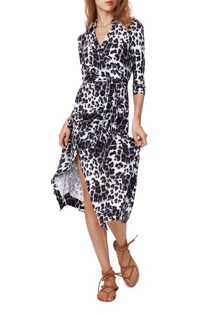 Diane Von Furstenberg Abigail Lips Print Silk Wrap Dress In Heritage Snow Cheetah