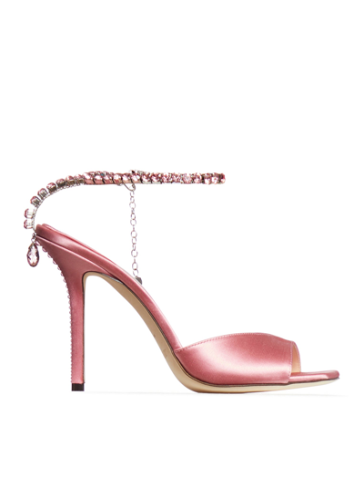 Jimmy Choo Saeda 100 Crystal Embellished Satin Heel Sandals In Pink & Purple