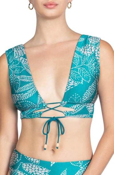 Robin Piccone Romy Lace-up Bikini Top In Ocean